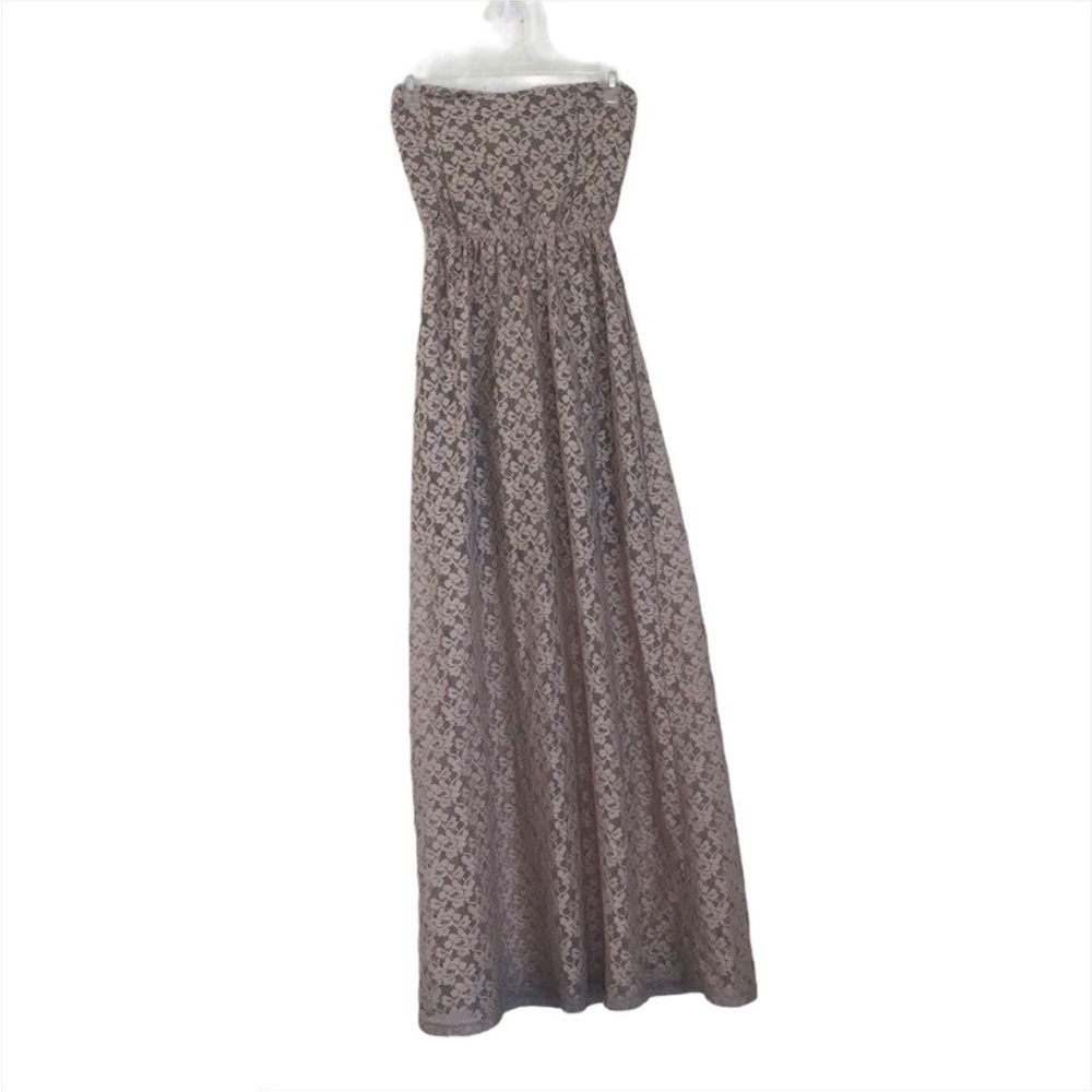 Poetry Light Brown Lace Strapless Maxi Dress